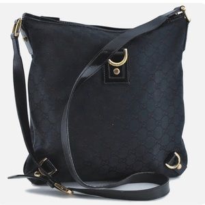GUCCI Abbey Canvas GG Cross Body Black Bag with Patent Leather Straps